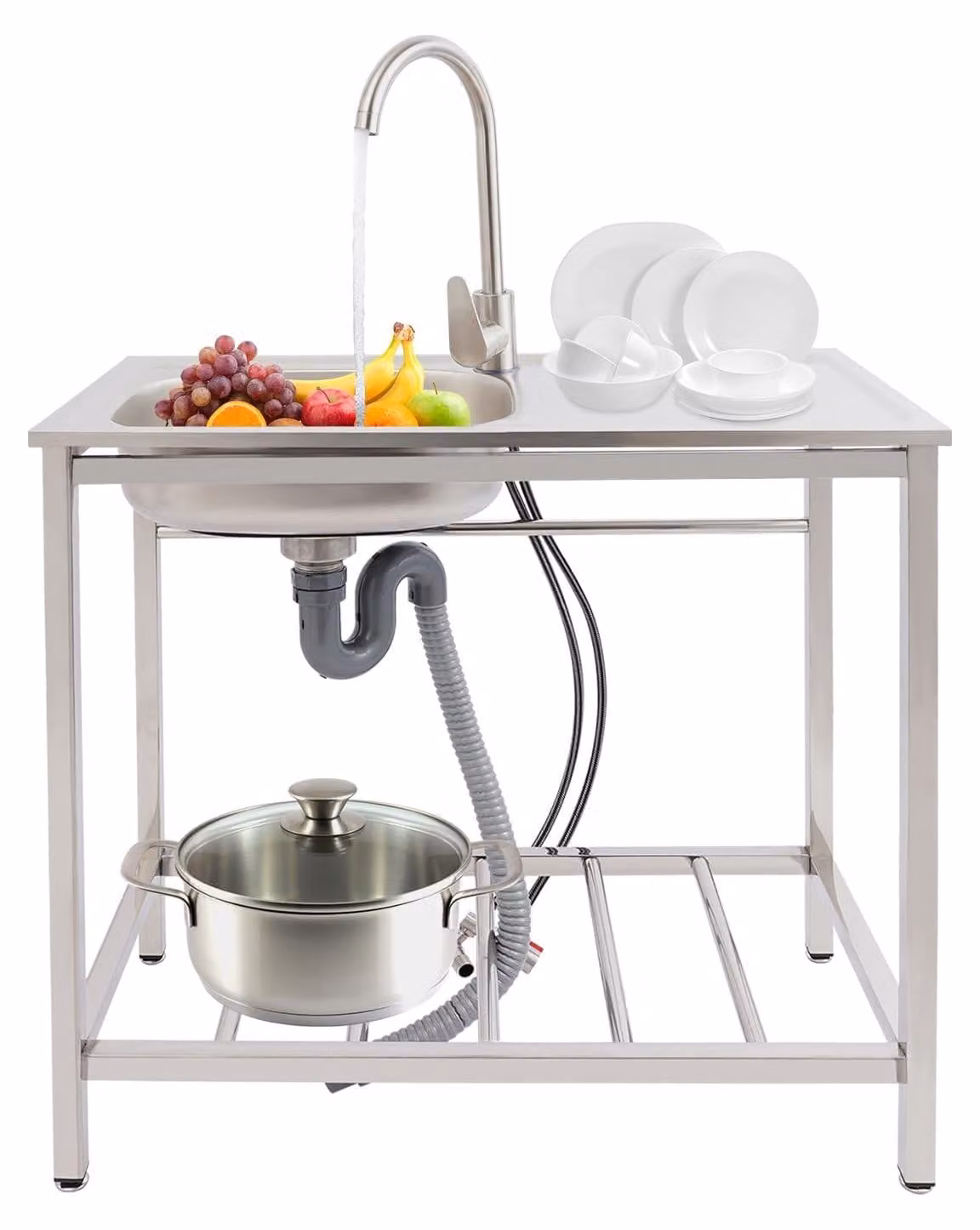 Elzusha - Lavello in acciaio inossidabile freestanding con rubinetto girevole