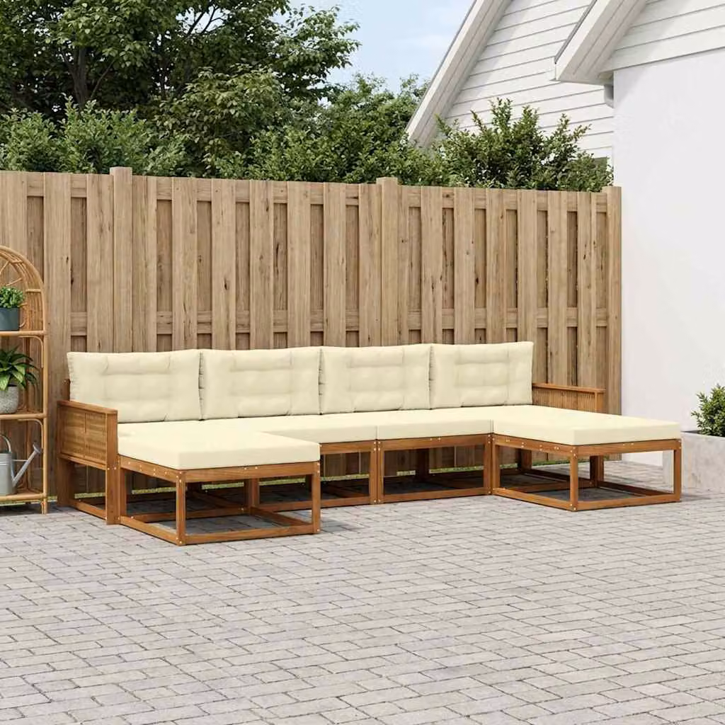 Set di divani da esterno vidaXL a forma di L in legno di acacia con cuscini, beige e bianco