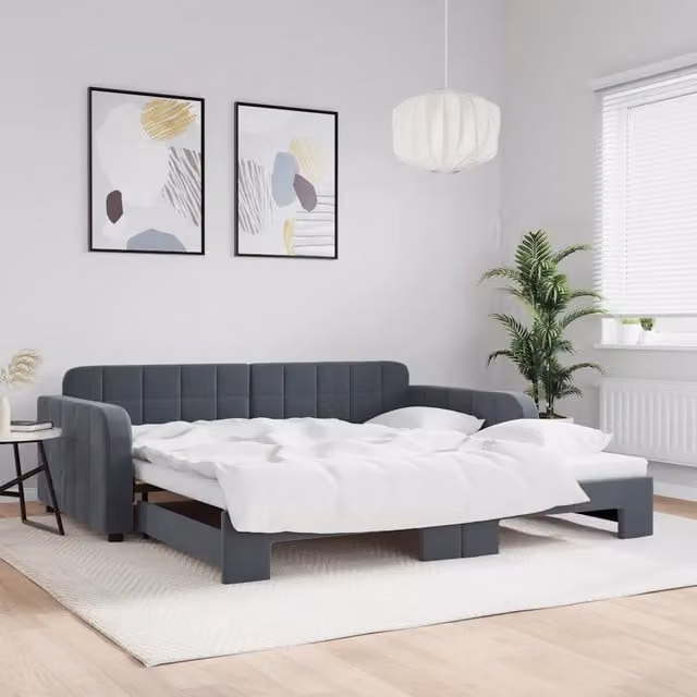 Divano Letto con Letto Estraibile-Sofa Letto-Daybed Grigio Scuro 100x200 Velluto 864270