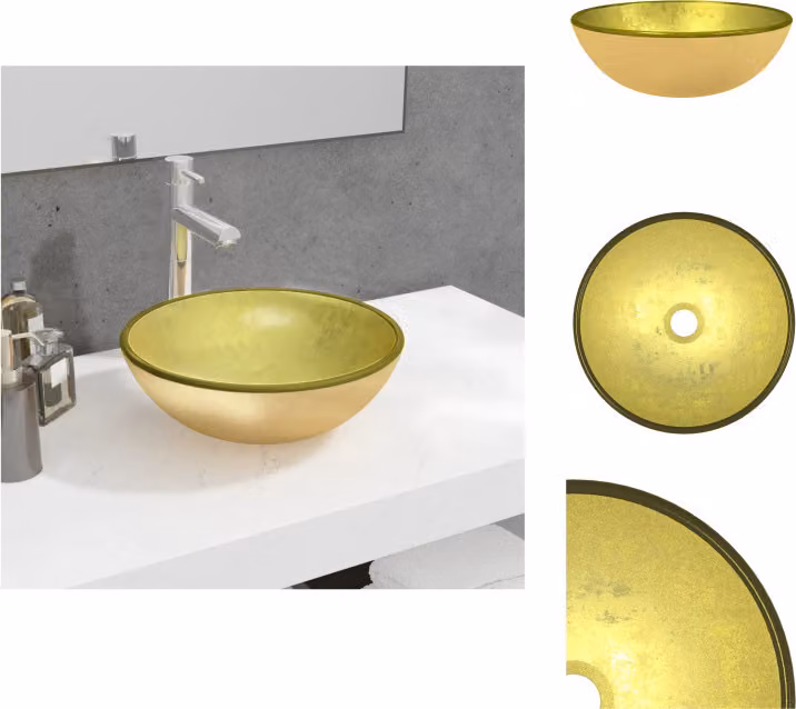 vidaXL Lavabo in vetro temperato 35x12 cm Golden - Lavabo da bagno
