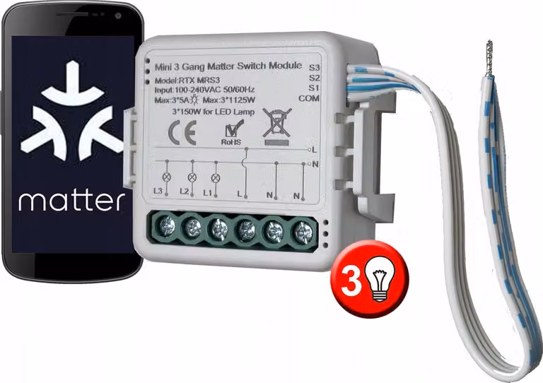 Controller a relè a 3 canali MATTER, WiFi, HomeKit, Google Home, Assistant, Alexa