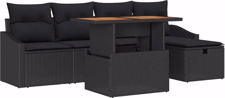 Set Divano da Giardino con cuscino 6 pcs Nero polyrattan