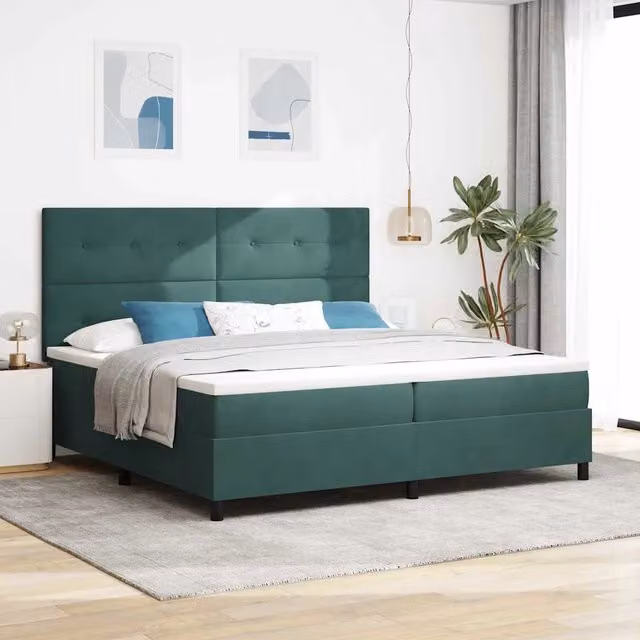 Letto a molle con testiera in velluto verde vidaXL L: 200 cm, P: 200 cm, H: 203 cm – 1