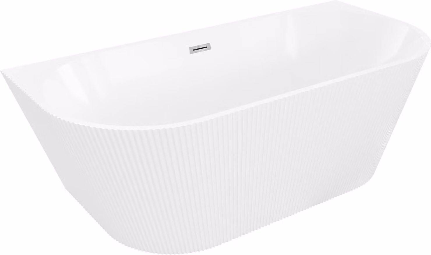 Mexen Oris vasca da bagno autoportante a parete rigata 150 x 75 cm, bianca, troppopieno cromato - 52871507500-01