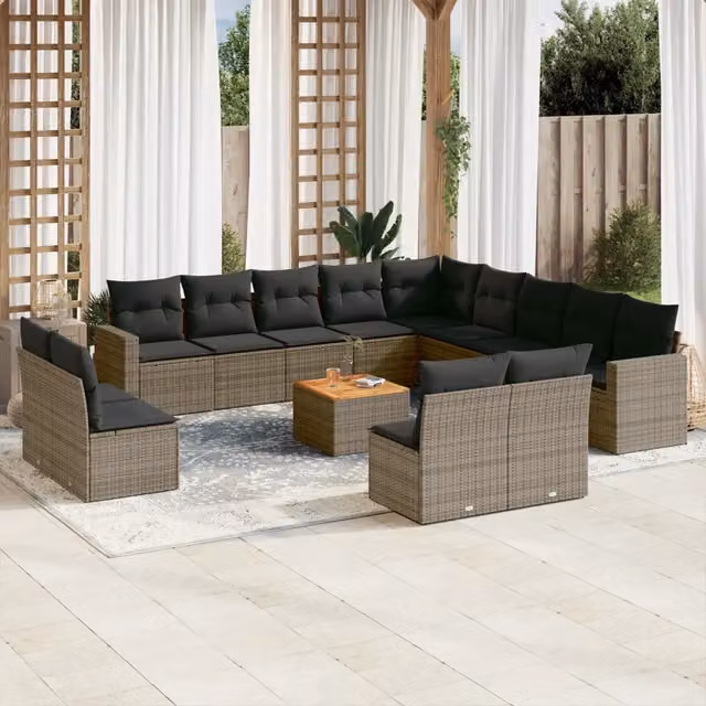 Set di Divani da Giardino vidaXL in Polyrattan Grigio con Cuscini e Tavolino da Esterno