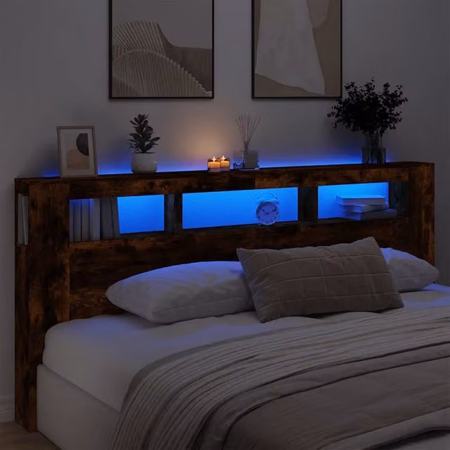 Testiera LED-Testata con LED-Testiera Decorativa Rovere Fumo 220x18,5x103,5 cm Legno Multistrato