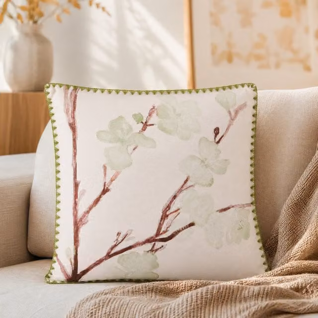 Cuscino quadrato KASANOVA con motivo floreale verde e bianco, L/P: 45 x 45 cm