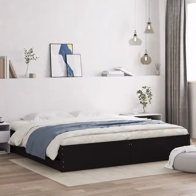 Giroletto con Cassetti Nero 160x200 cm in Legno Multistrato 3207260