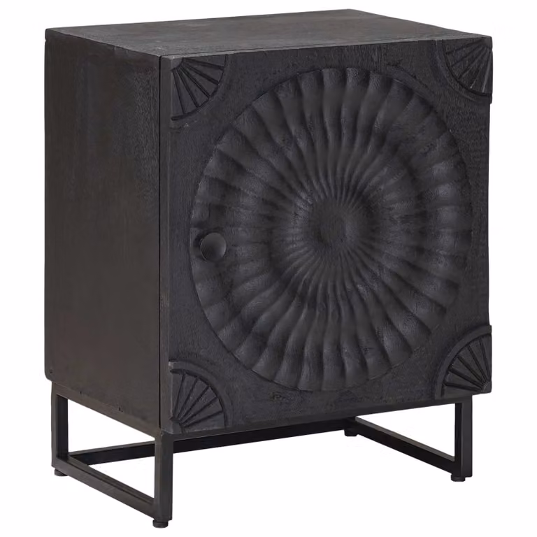 vidaXL Comodino a muro moderno in legno di mango e metallo Nero L: 40 cm, P: 30 cm, H: 50 cm