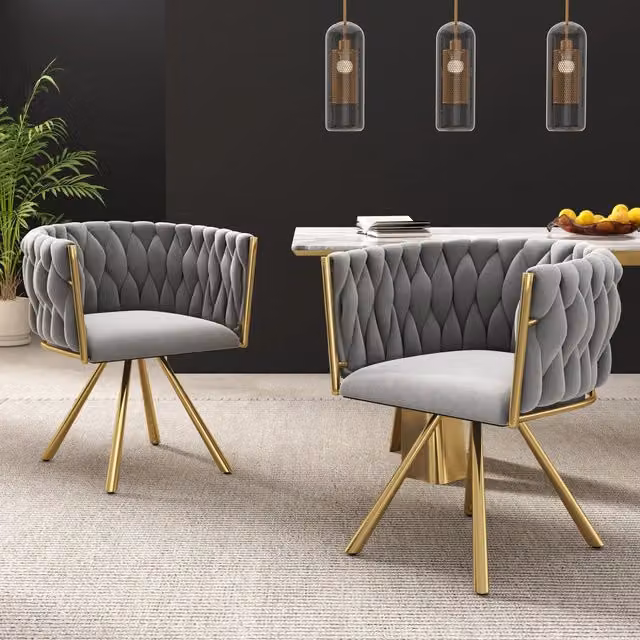 Sedie da pranzo set da 6 girevoli con schienale ergonomico imbottitura ad alta densità in velluto grigio oro