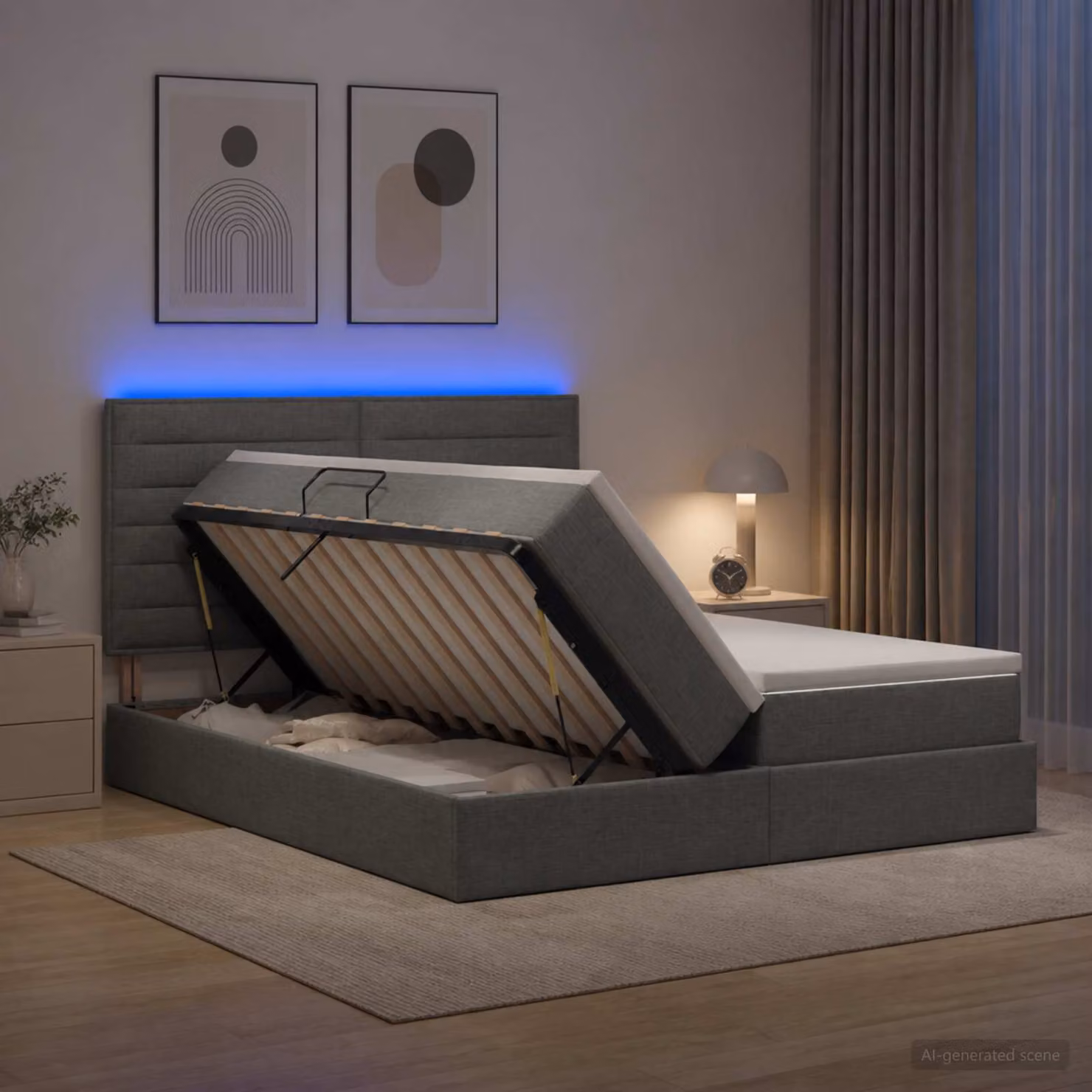 Letto con contenitore e illuminazione LED vidaXL, Grigio, L/P/H: 200 x 200 x 140 cm