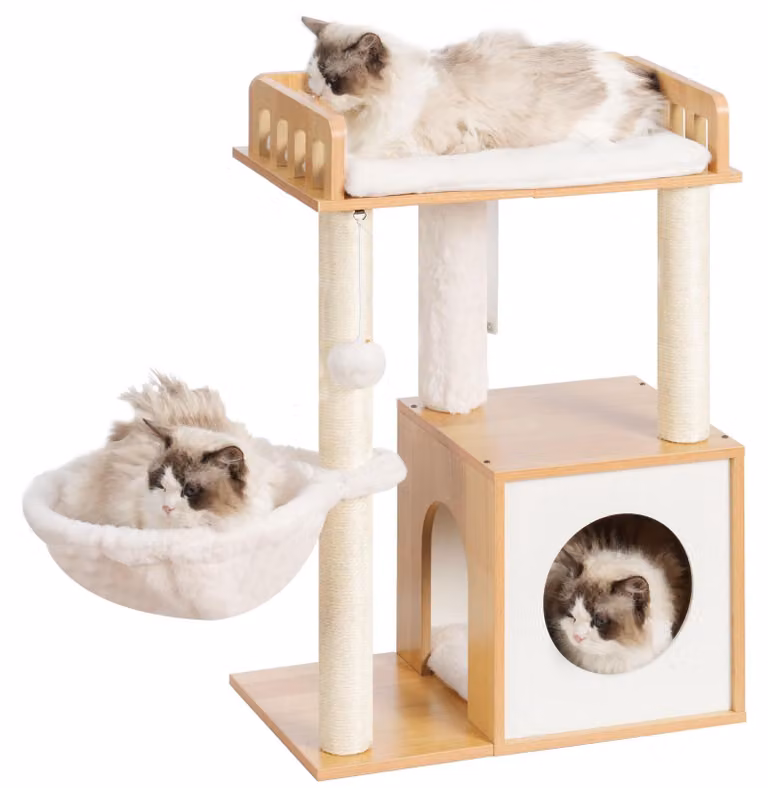 Kratzbaum in legno, dimensioni 30 x 50 cm, con piattaforma e cesta per gatti, adatto a gatti di piccola e media taglia