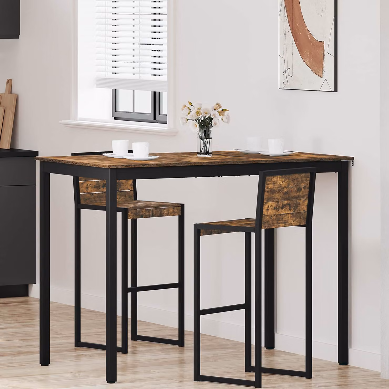 vidaXL Tavolo Bar Moderno Rettangolare in Legno Ingegnerizzato e Metallo, Disponibile in Nero, Grigio o Marrone, L: 80 cm, P: 80 cm, H: 105 cm