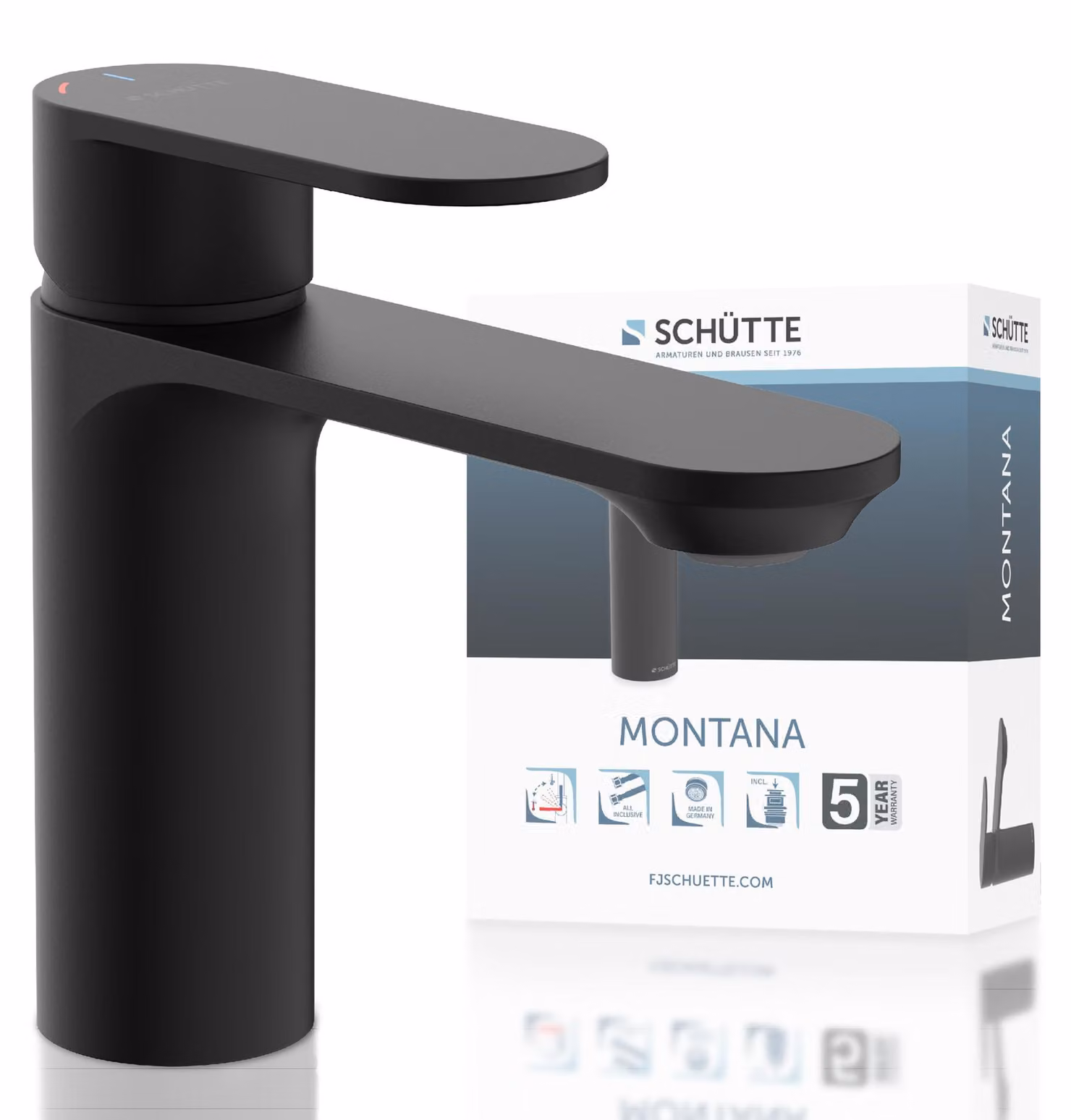 Miscelatore monocomando per lavabo Montana, finitura nera opaca, foro singolo