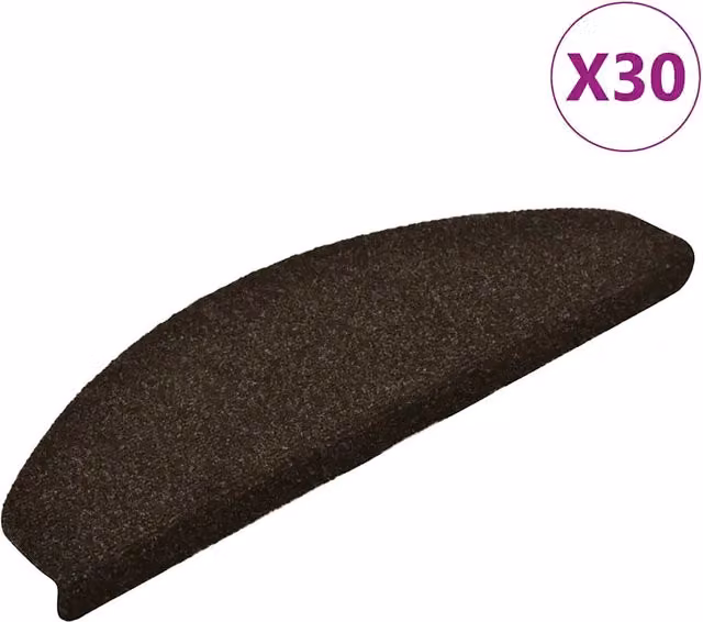 Set di 30 tappetini autoadesivi per scale semicircolari in polipropilene marrone scuro, antiscivolo e fonoassorbenti, L: 65 cm, P: 21 cm, H: 2,5 cm – 1