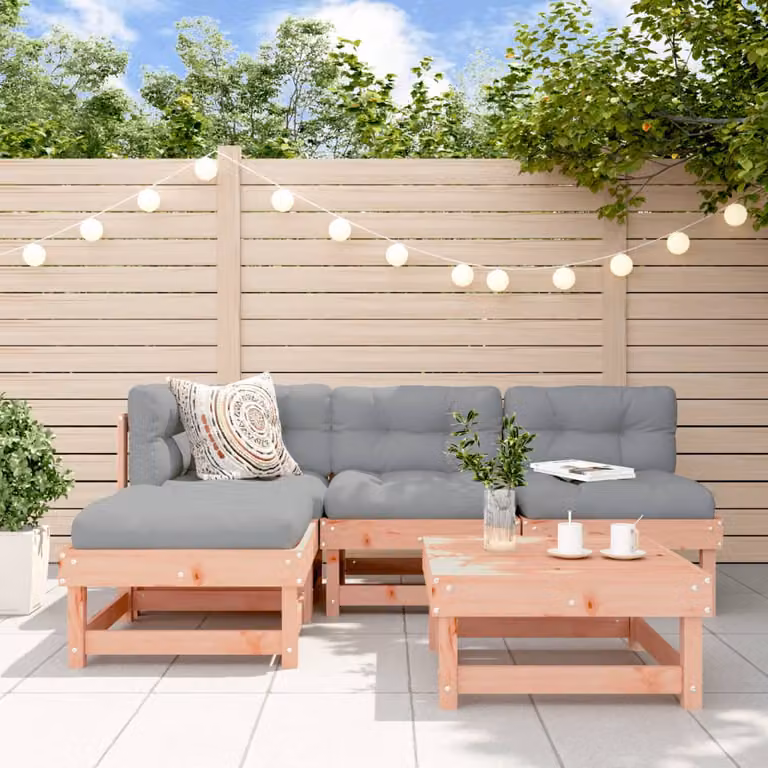 Set Salotto da Giardino vidaXL 5 Pezzi in Legno Massello con Cuscini Grigi e Design Moderno a L
