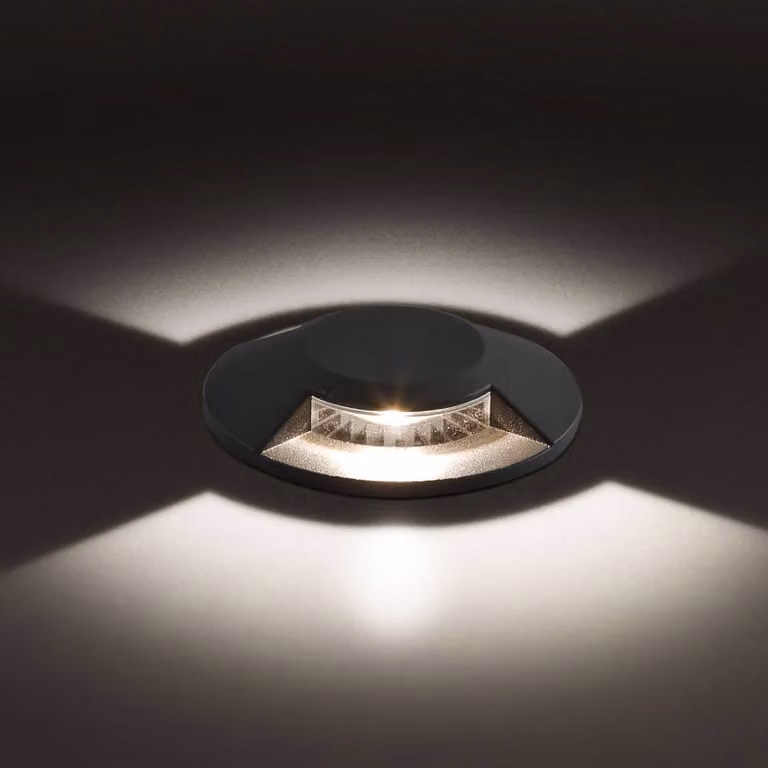EVN Scopum lampada LED da terra rotonda 2x, Nero, Alluminio, Faretto da incasso da terra
