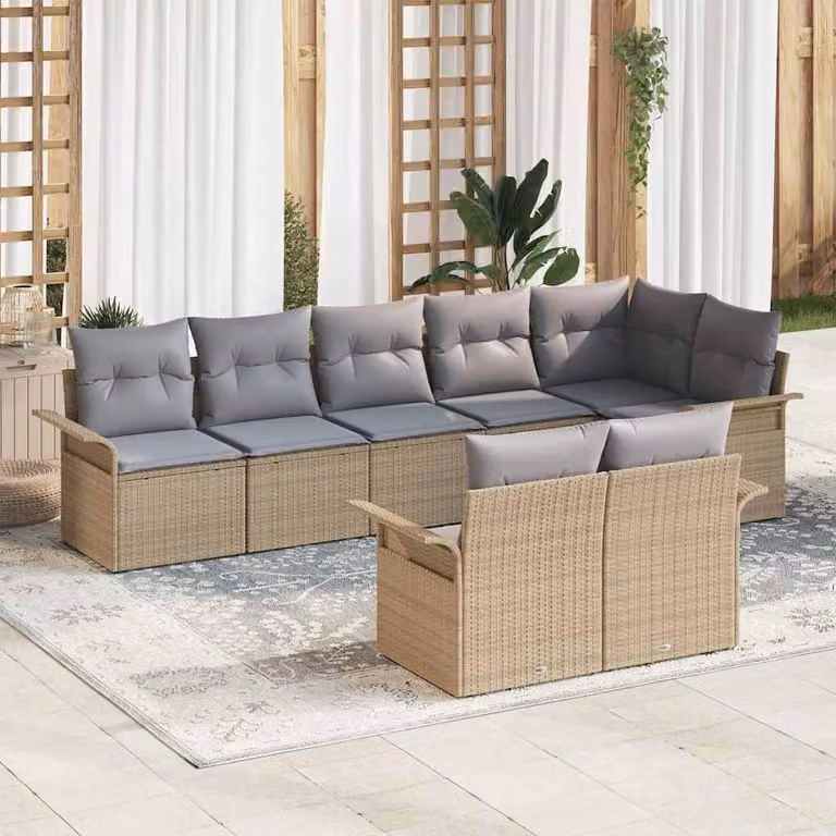 Maison Exclusive - Set Divano da Giardino con cuscino 8 pcs Beige polyrattan