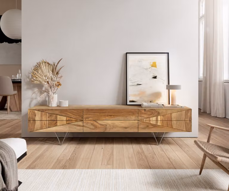 DELIFE Mobile TV a basso con design Wyatt, 175 cm, legno di sheesham naturale, 2 ante, 1 sportello
