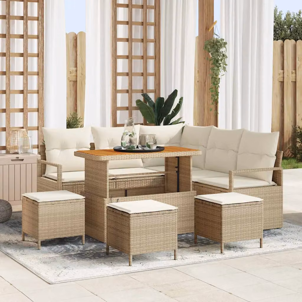 Set Divano da Giardino vidaXL a L con 9 Pezzi, Beige e Bianco, con Cuscini e Tavolino da Caffè – 1