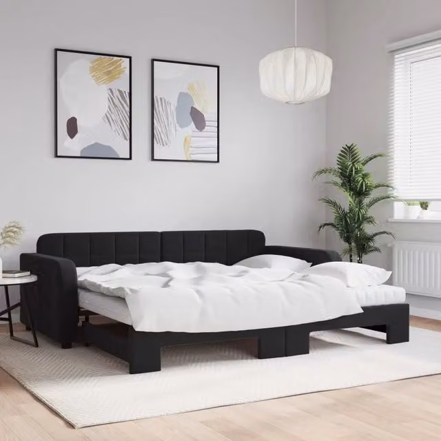 Divano Letto Estraibile vidaXL in Velluto Nero con Cassetto per Soggiorno e Camera da Letto L/P: 90 x 190 cm
