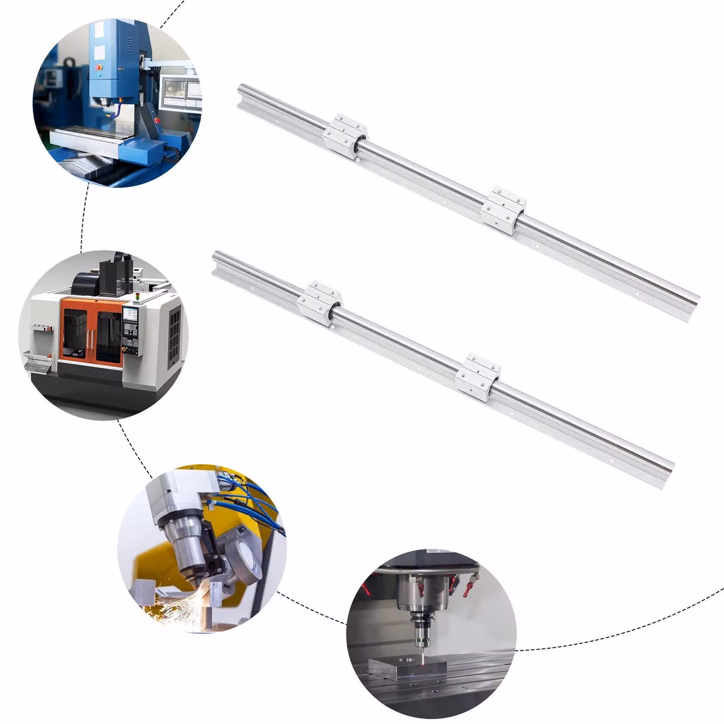 Kit di binari lineari, 2 pezzi - Modello SBR25 - Lunghezza 1000 mm - 4 carrelli scorrevoli - Capacità di carico 300 kg - Durezza HRC58 - Materiale: acciaio e alluminio - Precisione g6
