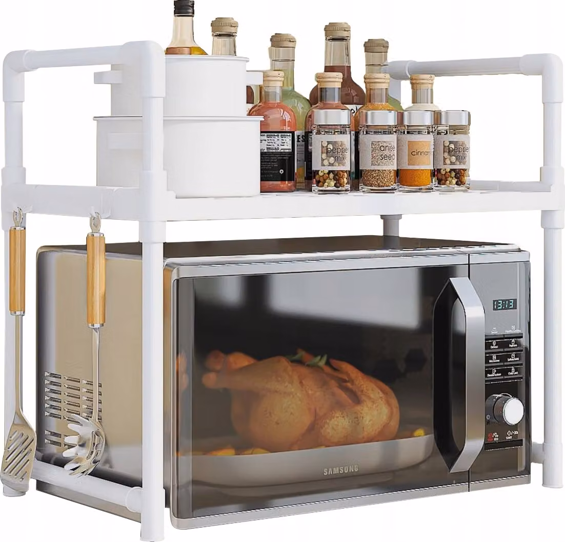 TAVOLO DA CUCINA SOTTO IL MICROONDE ORGANISER BIANCO Ripiano a 2 livelli 48 cm