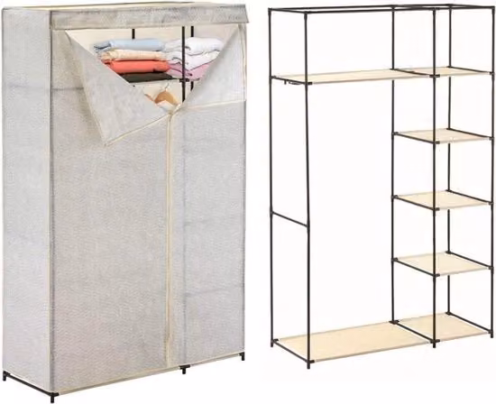 Porta Abiti Mobile Minimalista Bianco con Binario Lineare in Metallo e Plastica L/P/H: 174 x 110 x 45 cm