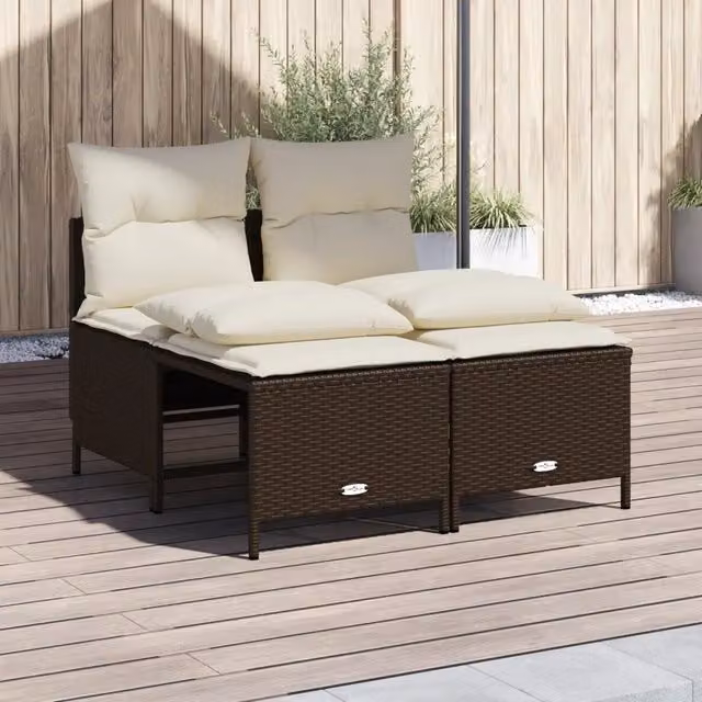 Set Divano da Giardino a L con Polyrattan e Cuscini vidaXL, Marrone e Bianco – 1