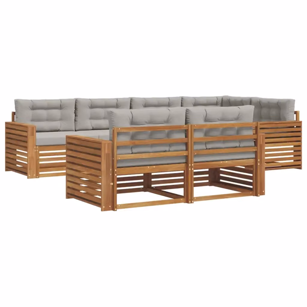 Set di divani da esterno vidaXL a forma di L composto da 7 pezzi in legno di acacia con cuscini grigi per giardino e terrazza – 2