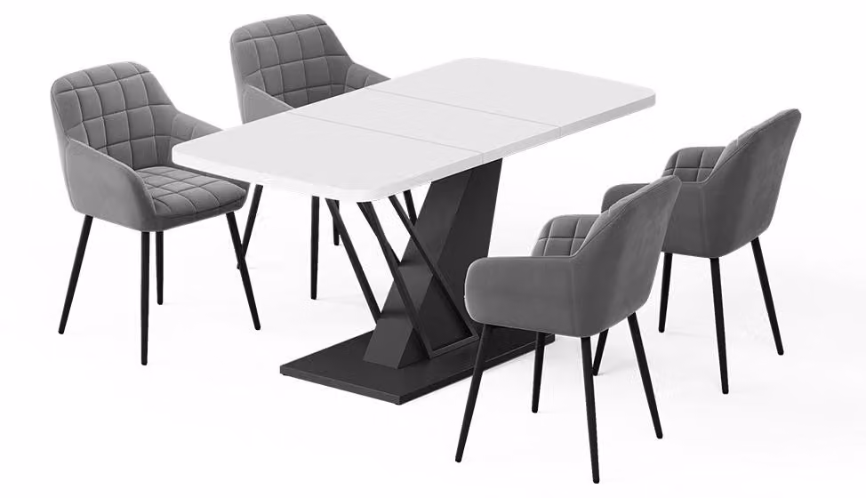 Set di tavoli da pranzo Vicco Fenaro Bianco/Nero 120 x 80 cm con 4 sedie da pranzo, Model 62772
