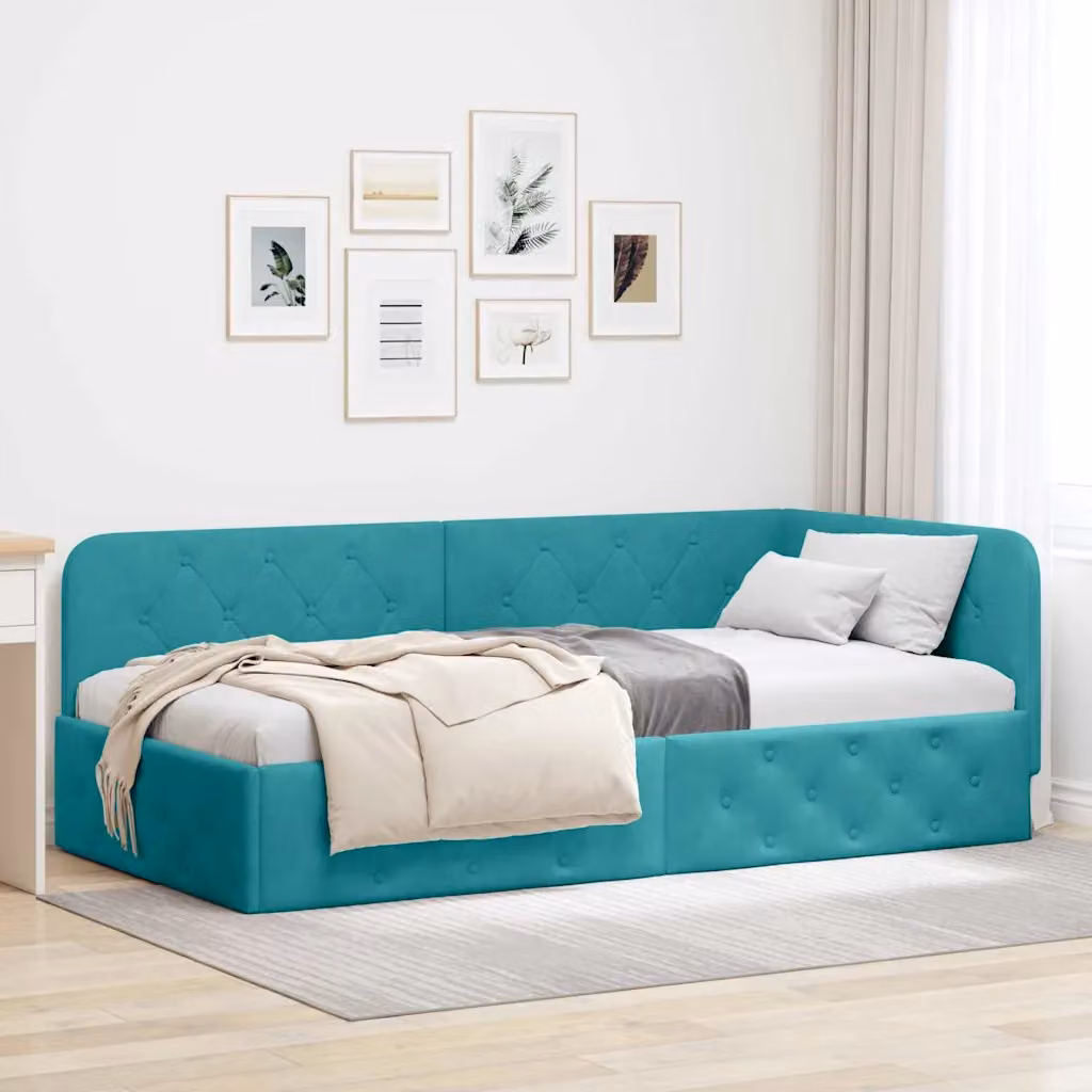 Cornice del letto ad angolo vidaXL in velluto turchese, L/P/H: 200 x 100 x 72 cm – 1