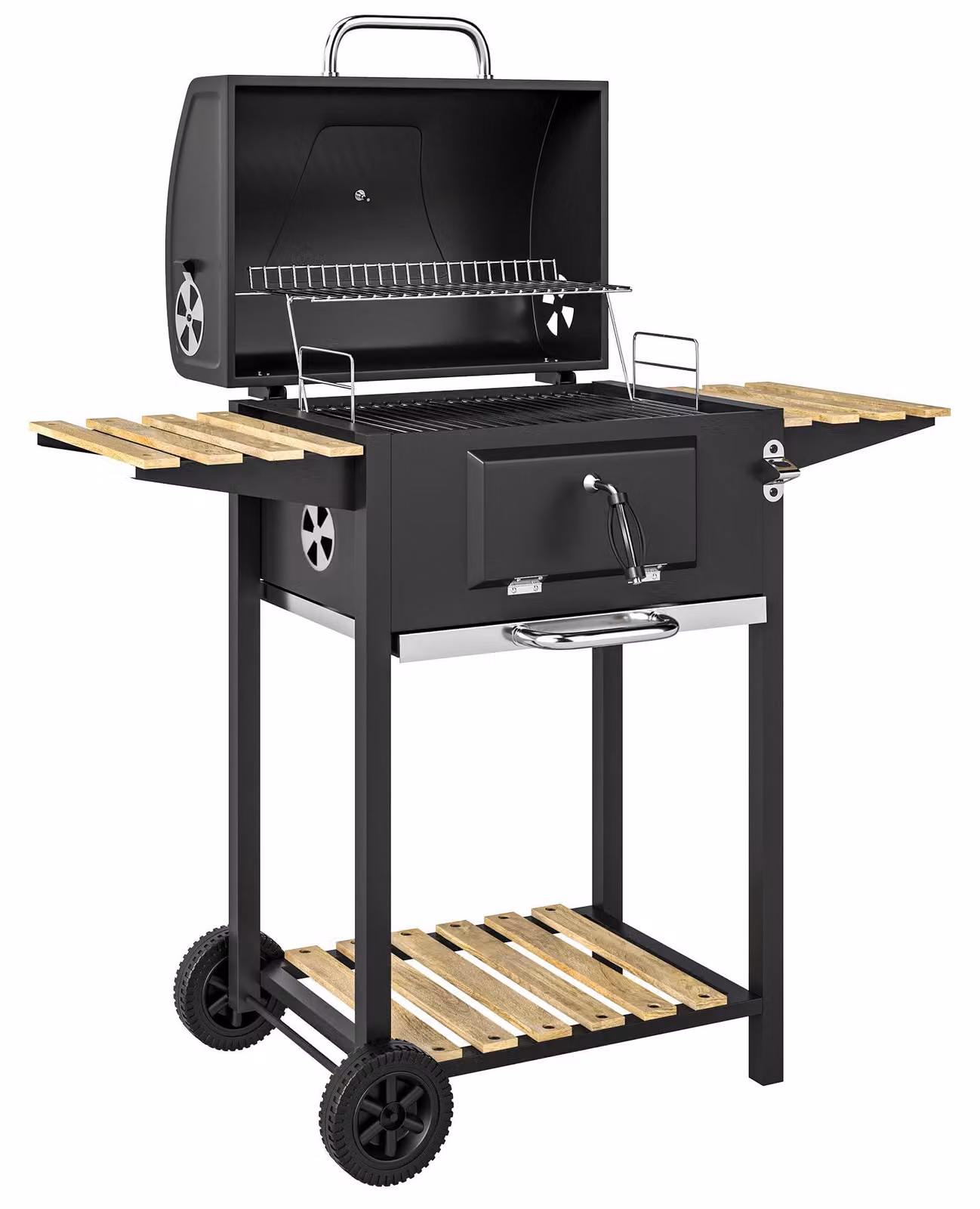 Barbecue a carbone con coperchio e braciere regolabile | Colore: nero | Dimensioni: 58x112x107 cm