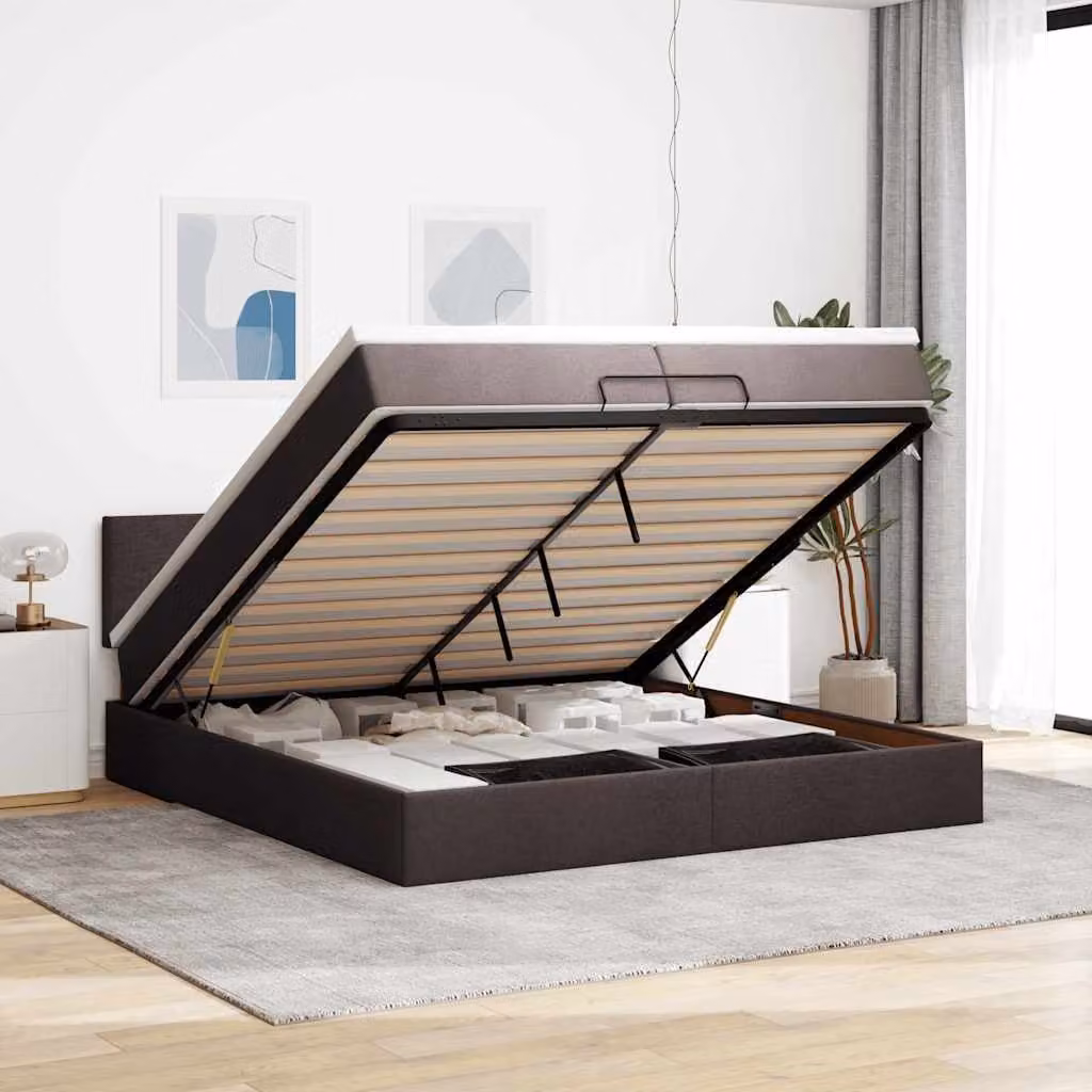 vidaXL Letto con Contenitore e Materasso in Tessuto con Base a Sollevamento L/P/H: 200 x 200 x 44 cm