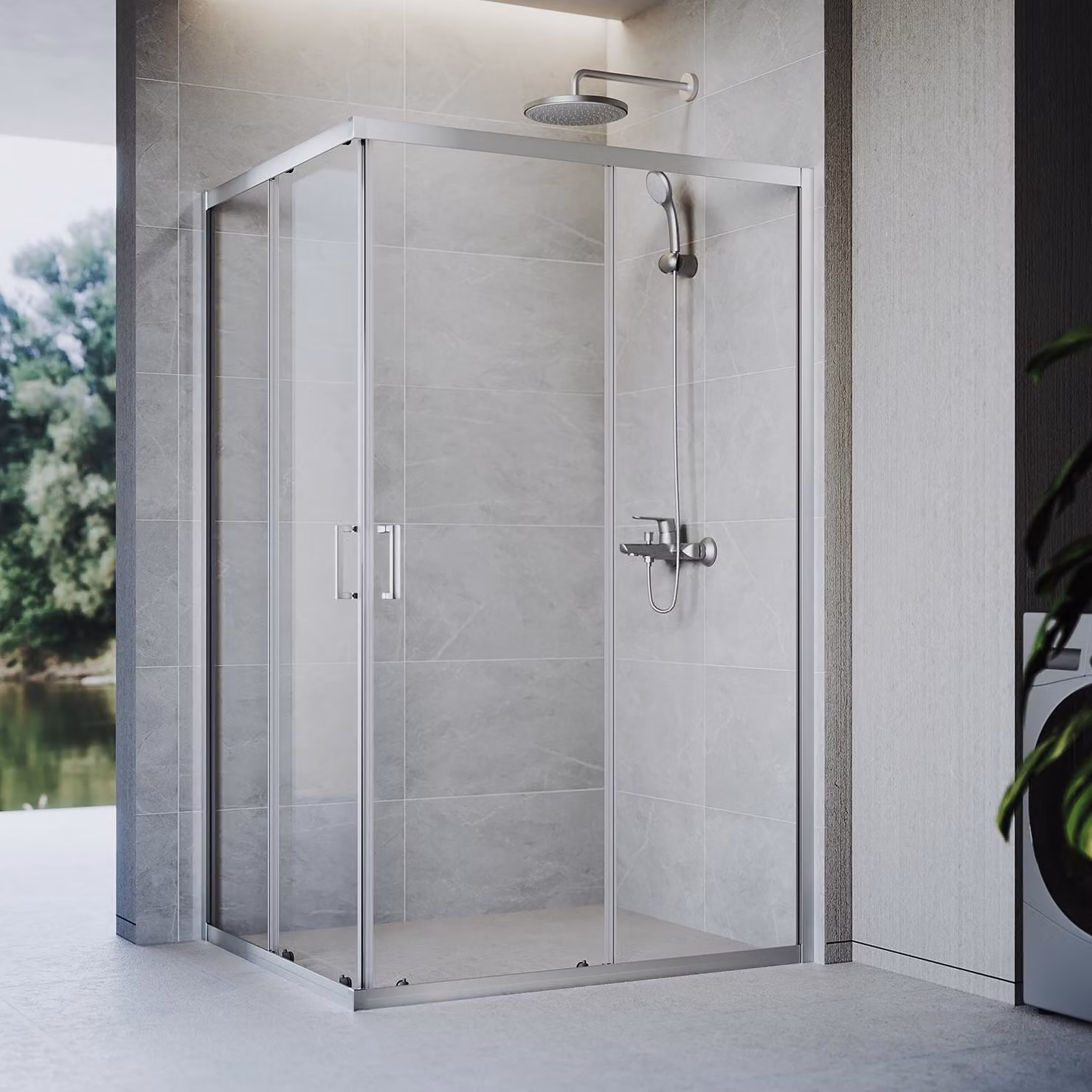 SONNI 76 x 90 x 185 argento Cabina doccia, porta scorrevole con binario superiore e inferiore, vetro da 5 mm, telaio della porta con intervallo di regolazione di 20 mm