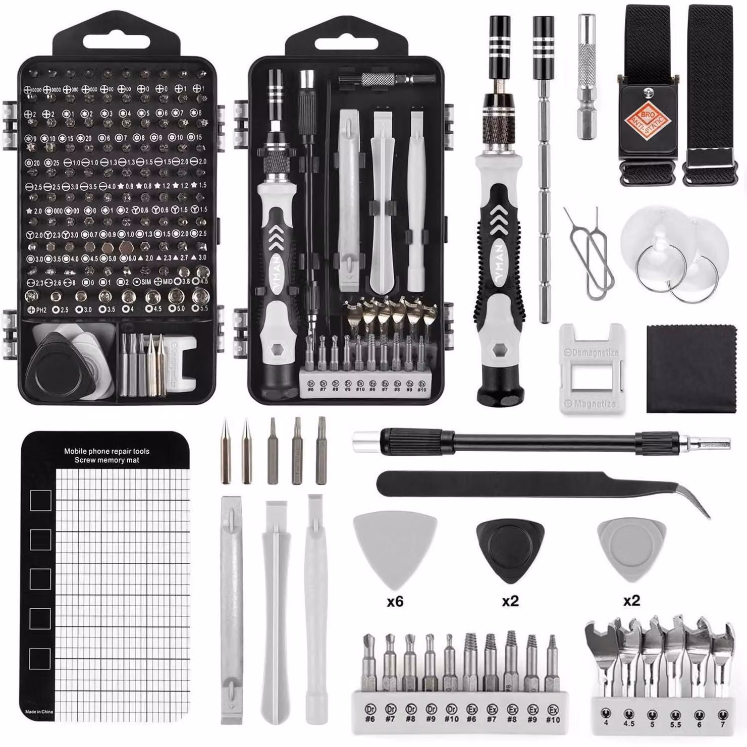 Set di utensili di precisione da 145 pezzi, con estrattori di viti e punte per la riparazione di elettronica, colore grigio