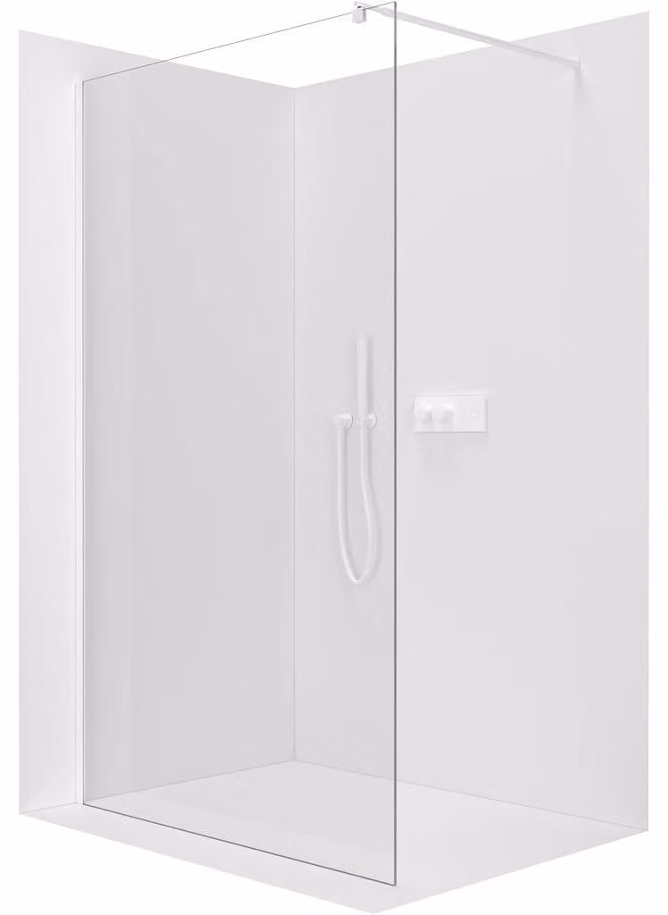 Pannello doccia angolare Walk-in Onyx Round, destro/sinistro - 8 mm - colonna rotonda - bianco opaco, vetro trasparente - 150x200 cm