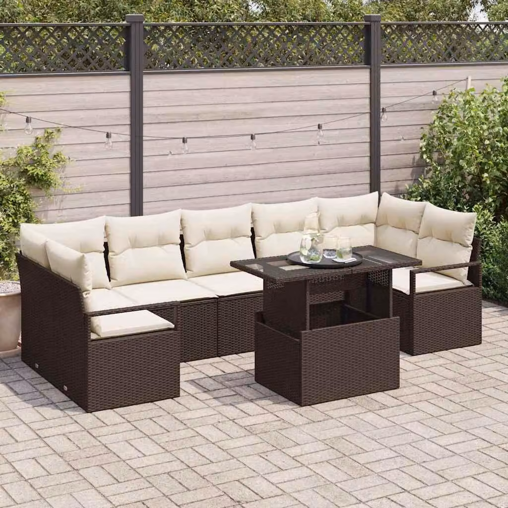 Maison Exclusive - Set da giardino composto da 8 pezzi, divano e poltrone, in rattan sintetico marrone