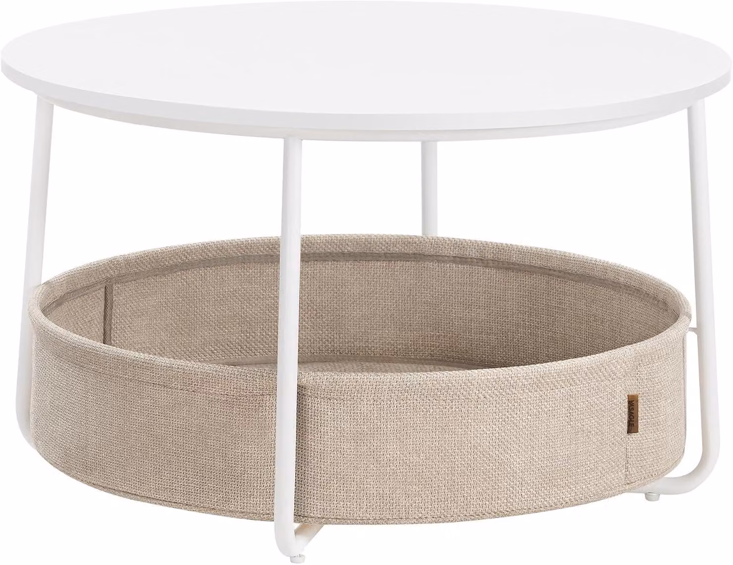 Tavolino rotondo con cesto in tessuto - Capacità di stoccaggio: 57,7 litri - Struttura in metallo - Diametro: 75 cm - Design moderno