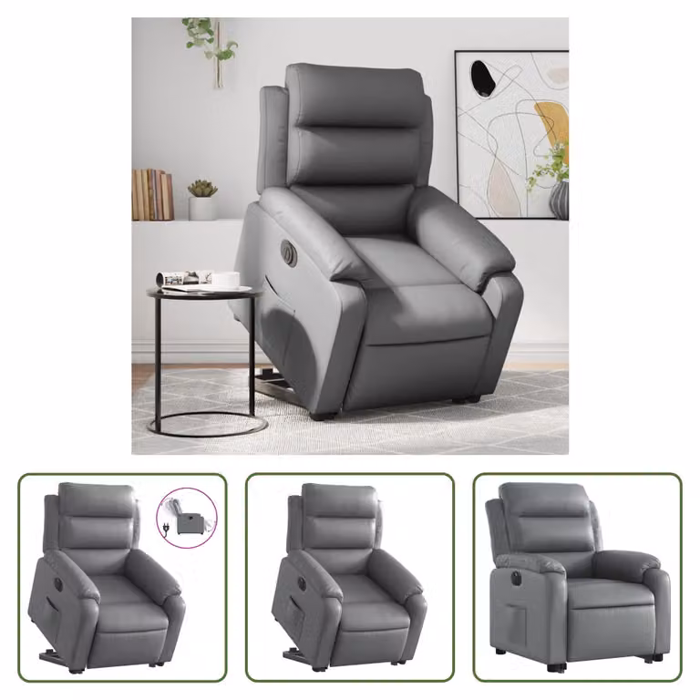 The Living Store Poltrona relax con ausilio per l'alzata in Pelle finta grigio elettrico