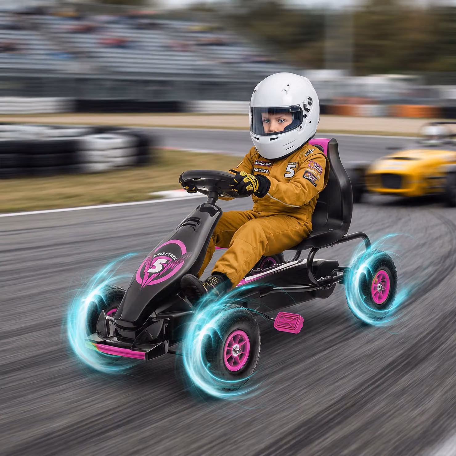 Go Kart a Pedali HOMCOM per Bambini 5-12 Anni con Sedile Regolabile e Freni, Rosa e Nero, L 121 x P 58 x H 61 cm – 2