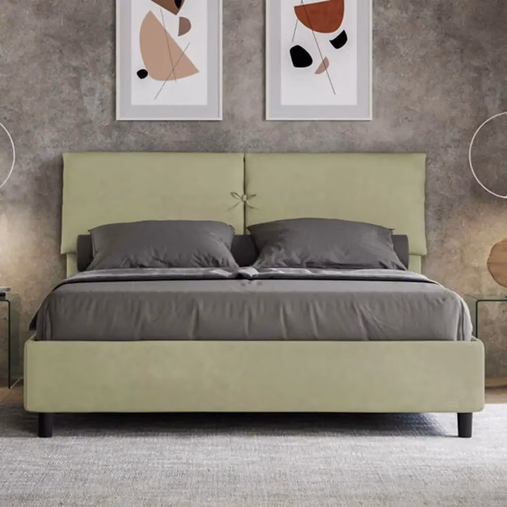 Letto matrimoniale contenitore imbottito Mados in microfibra colore tè verde L: 160 cm, P: 200 cm – 2