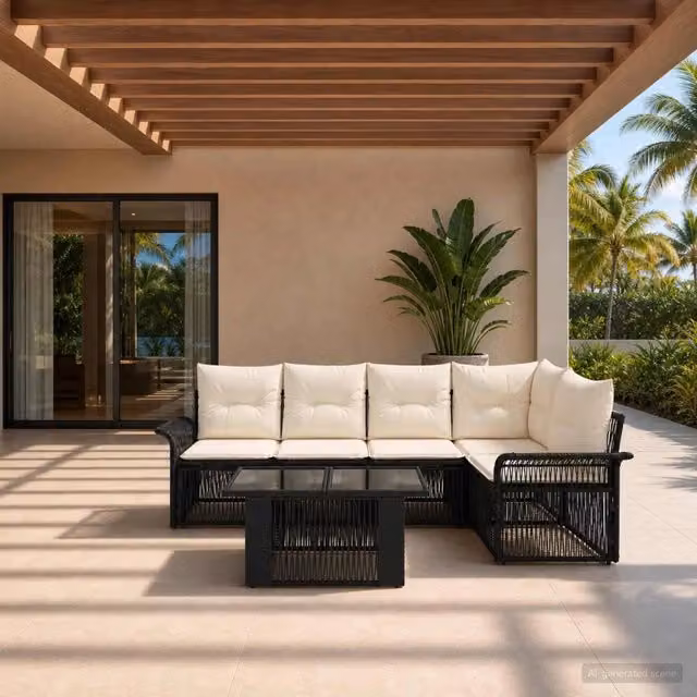 Set Divano da Giardino 6 pz Nero e Bianco Crema polyrattan 3436636