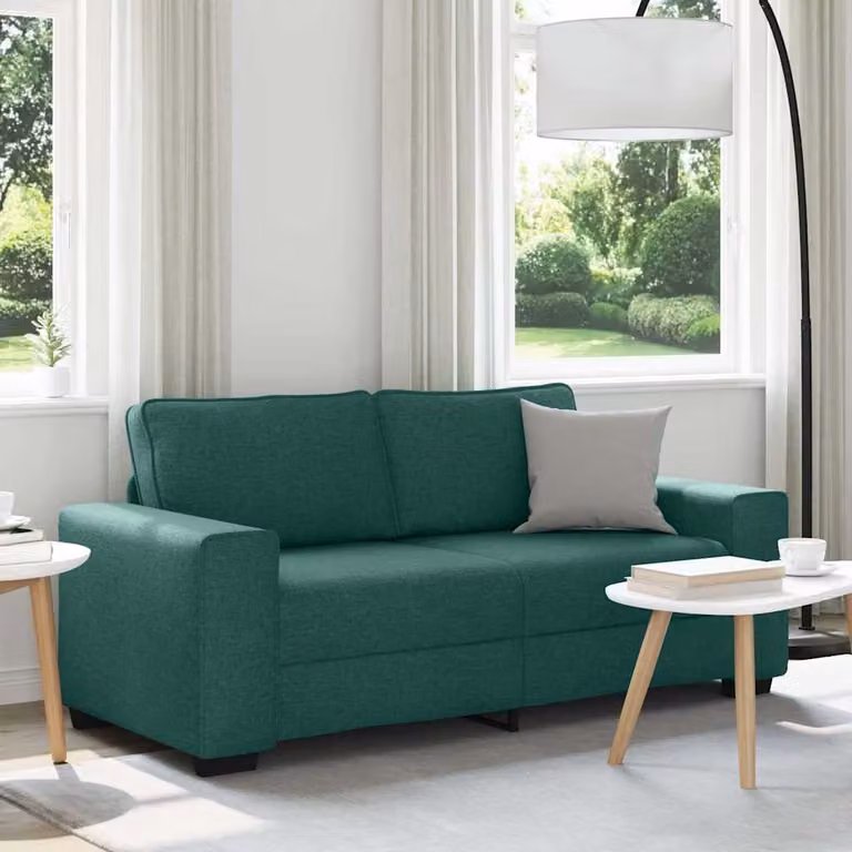 Divano a 2 posti moderno vidaXL in tessuto verde con cuscini, L: 180 cm, P: 77 cm, H: 82 cm