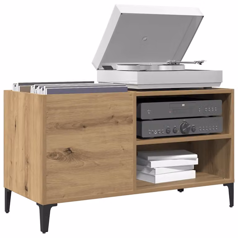 vidaXL Mobile Porta Dischi in Rovere Artigianale e Metallo, Marrone, L: 84,5 cm, P: 38 cm, H: 48 cm