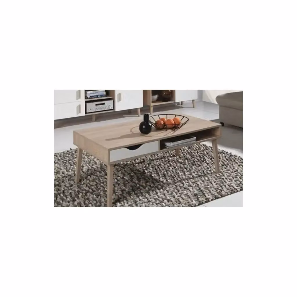 Tavolino basso rettangolare Meublorama in stile scandinavo, colori bianco e rovere, L: 120 cm, P: 60 cm, H: 45 cm – 2