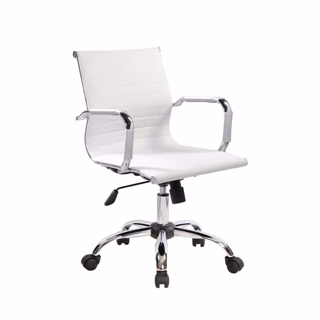 Sedia da ufficio DMORA moderna in ecopelle grigia e bianca con ruote e braccioli, L/P/H: 120 x 63 x 116 cm – 2