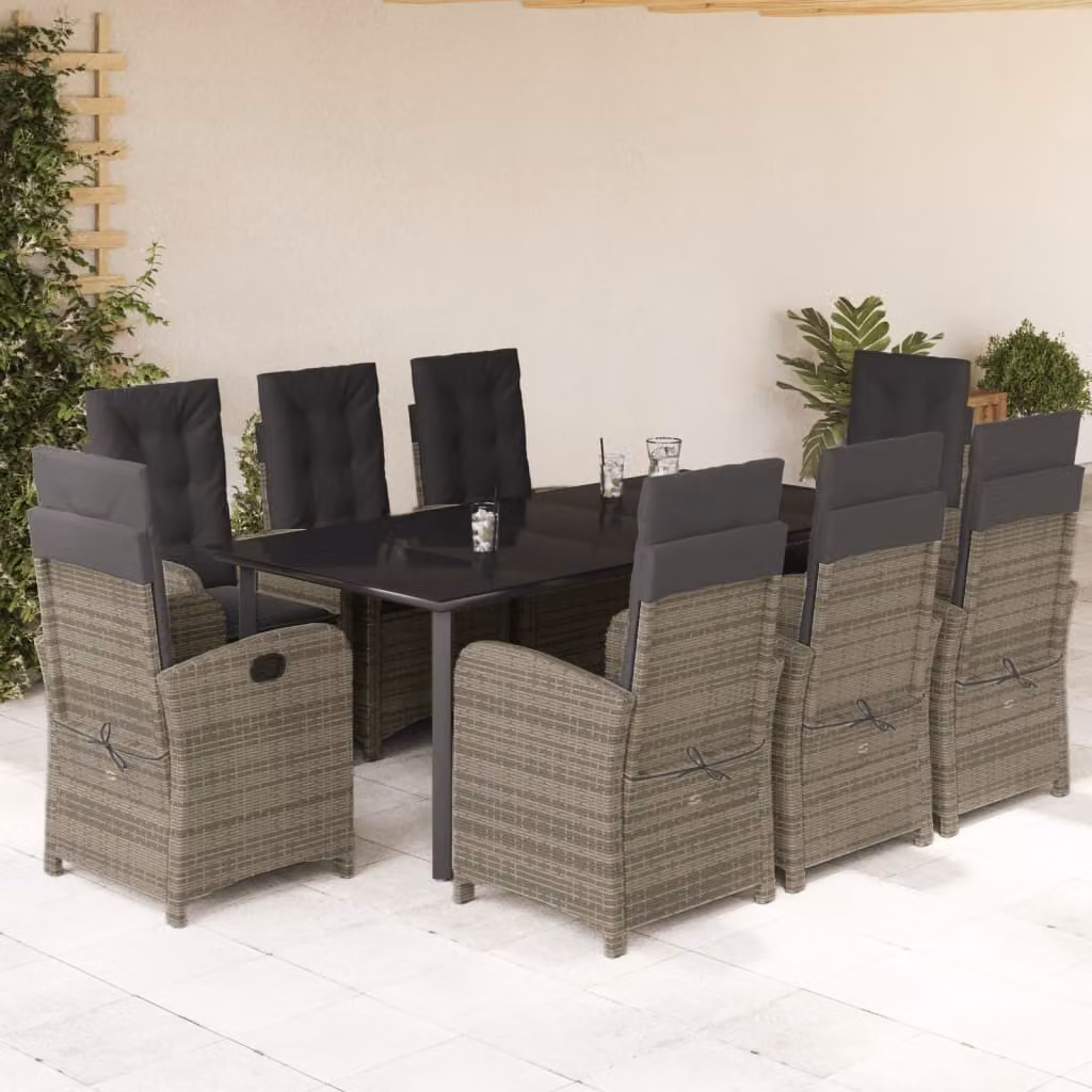 Maison Exclusive - Set da pranzo da giardino 9 pezzi con cuscini in polyrattan grigio