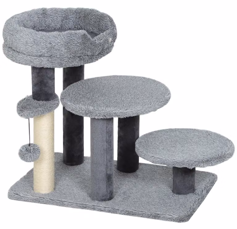 Scala per gatti con tiragraffi e cesta per gatti | Colore: Grigio | Dimensioni: 40x60x56 cm