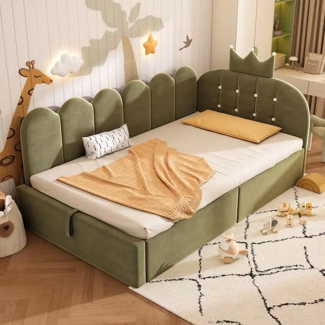 Letto contenitore daybed WISHDOR in velluto verde con base a sollevamento L: 200 cm, P: 90 cm, H: 136 cm